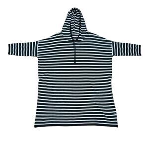 Black and White Striped hooded short sleeve swim cover